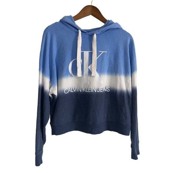 CALVIN Klein Women's Monogram Logo Tie Dye Block Hoodie in Blue Size S - Picture 2 of 8